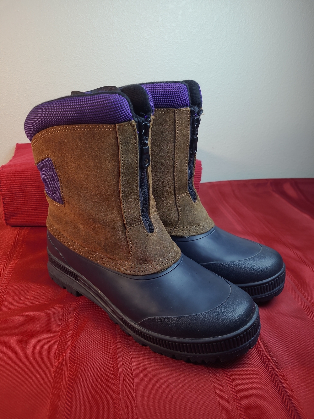 Itasca "Danly" Brown Suede and Purple Waterproof Ankle Snow Stomper Winter Boot